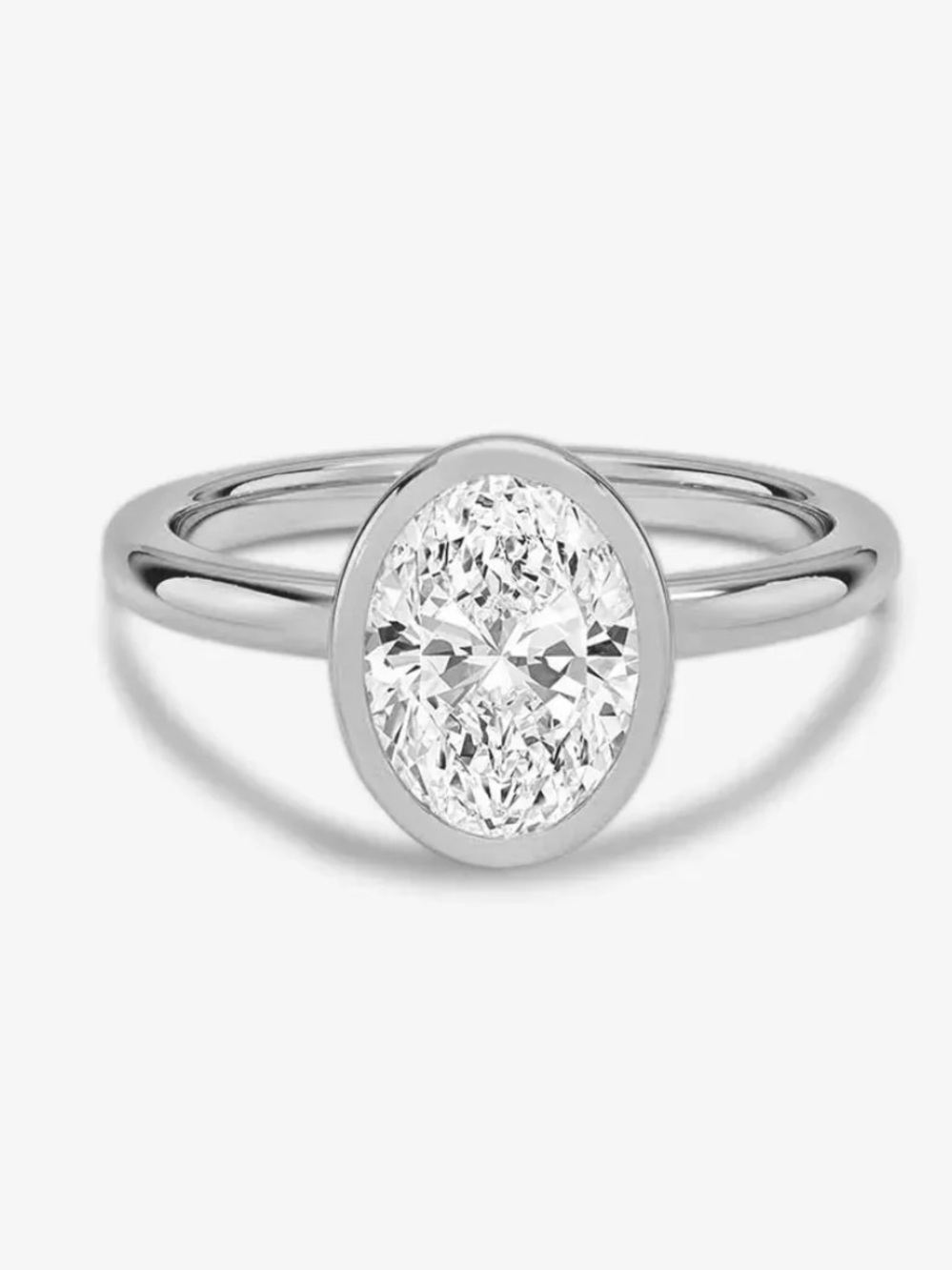 Silver Plated CZ Oval Bezel Solitaire Ring. New.